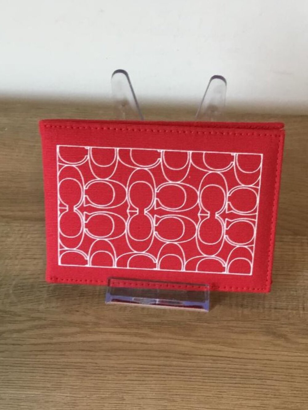 Coach Folding Mirror Red and White Signature Monogram With Dustbag NEW - Picture 2 of 4